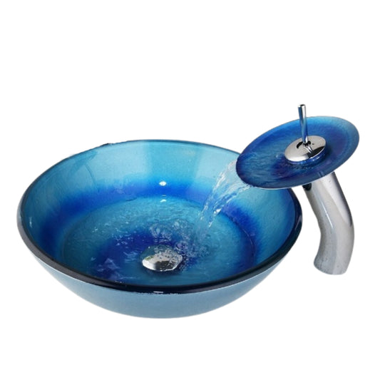 Hand Painted Blue Tempered Glass Basin Set