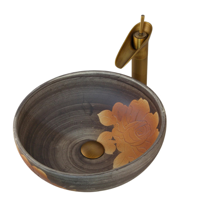 Antique Brown Art Ceramic Vessel Sink Basin Set