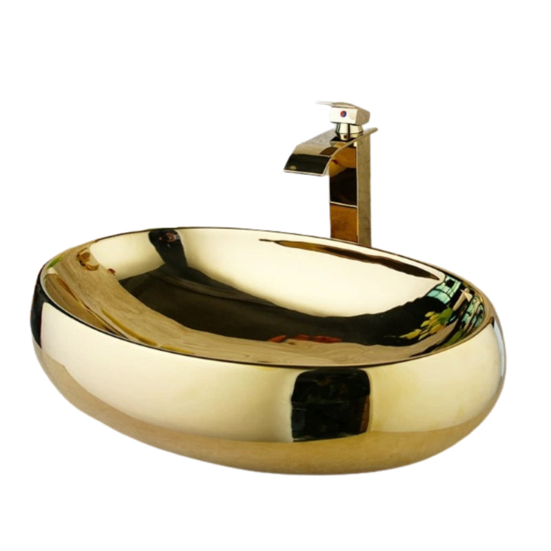 Polished Gold Bathroom Ceramic Basin Sink