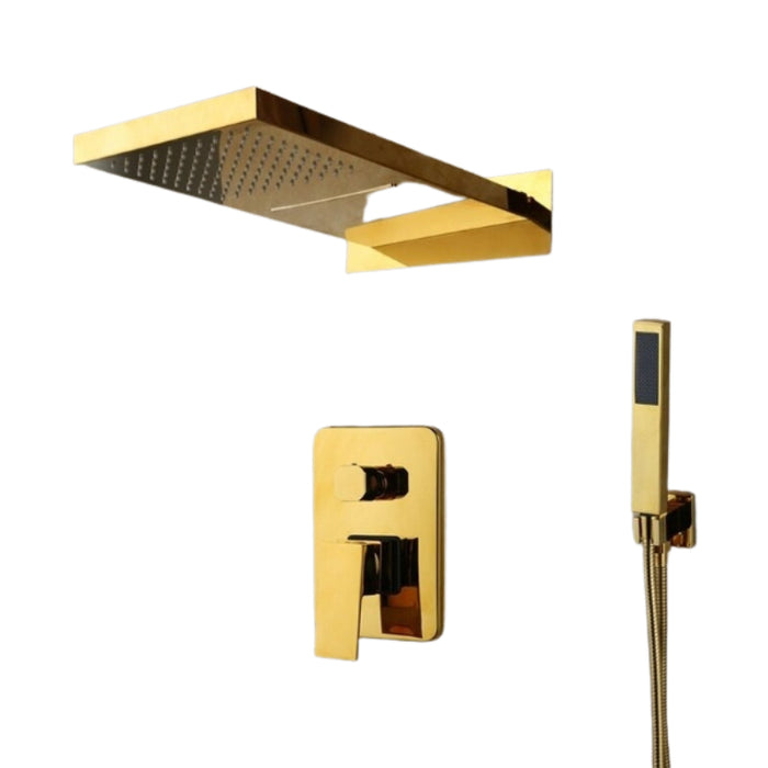 Golden Plated Solid Brass Waterfall Bathroom Shower Set