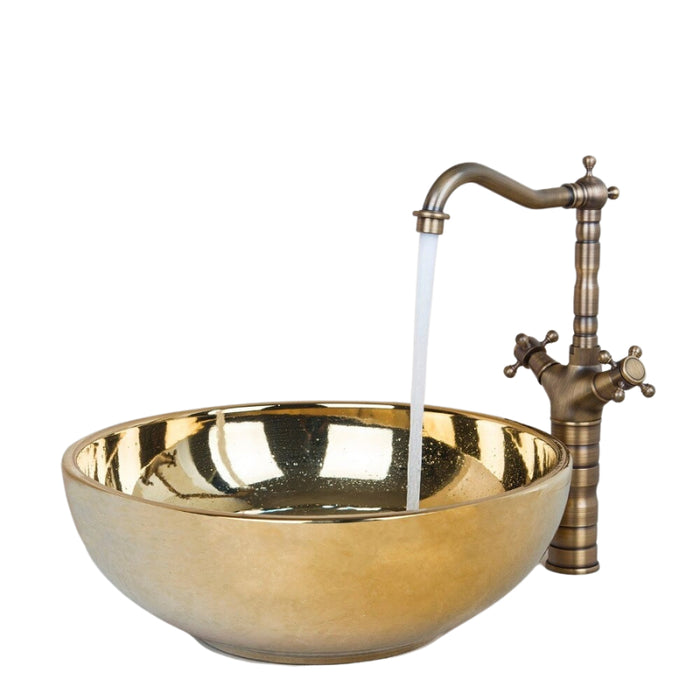 Antique Round Polished Golden Ceramic Sink Set