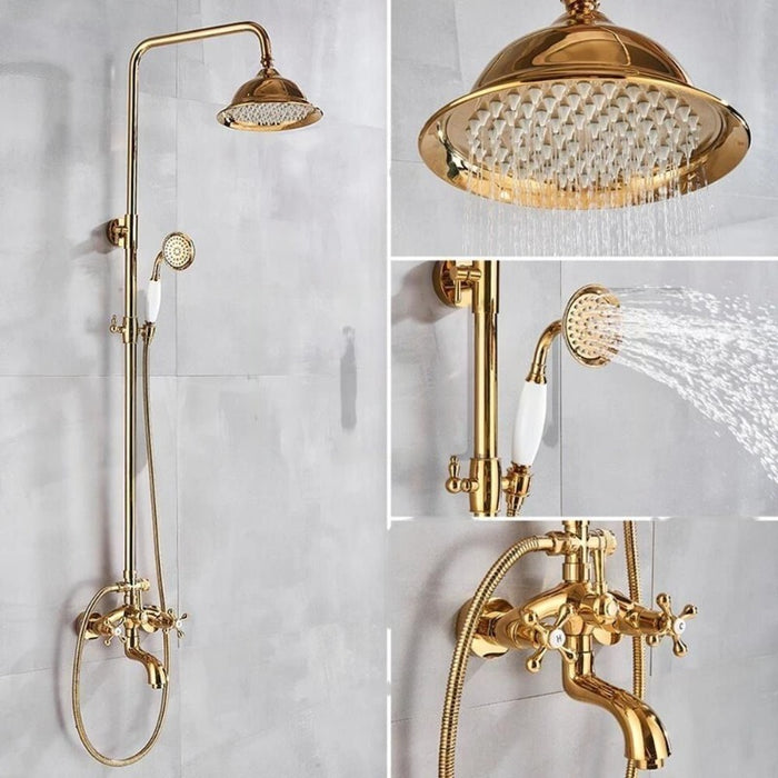 Golden Polished High Pressure Ceramic Handle Shower Set