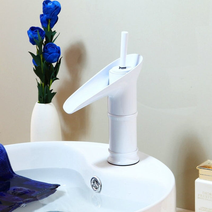 White Painting Glass Design Bathroom Faucet