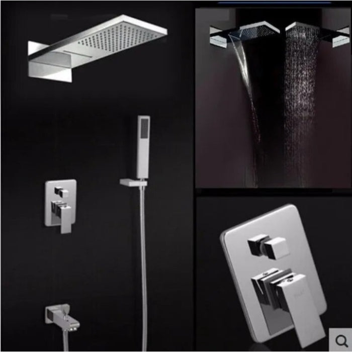 Chrome Polished LED Bathroom Rainfall Shower Faucet Set