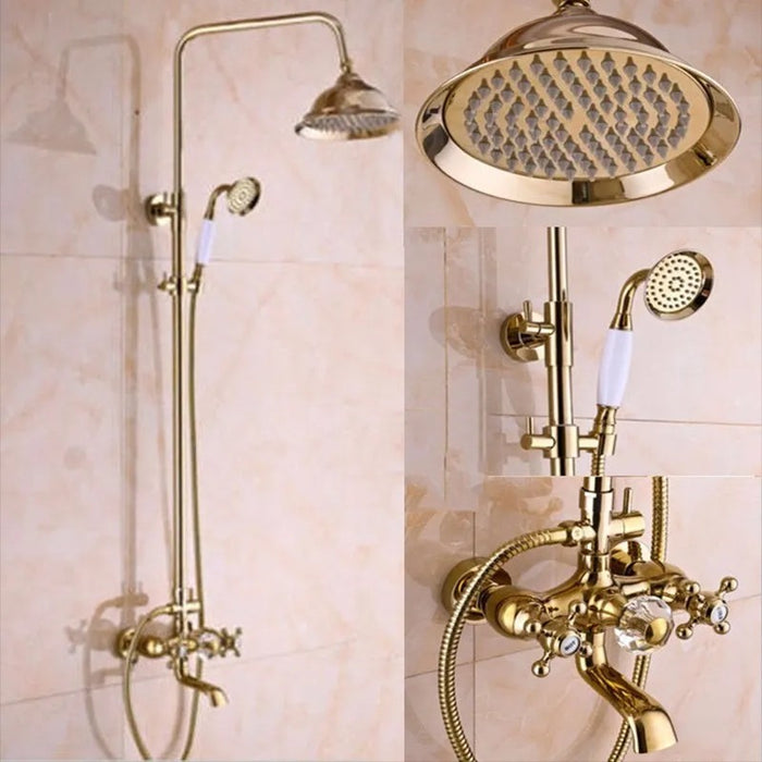 Golden Plated Wall Mounted Solid Brass Shower Faucet Set