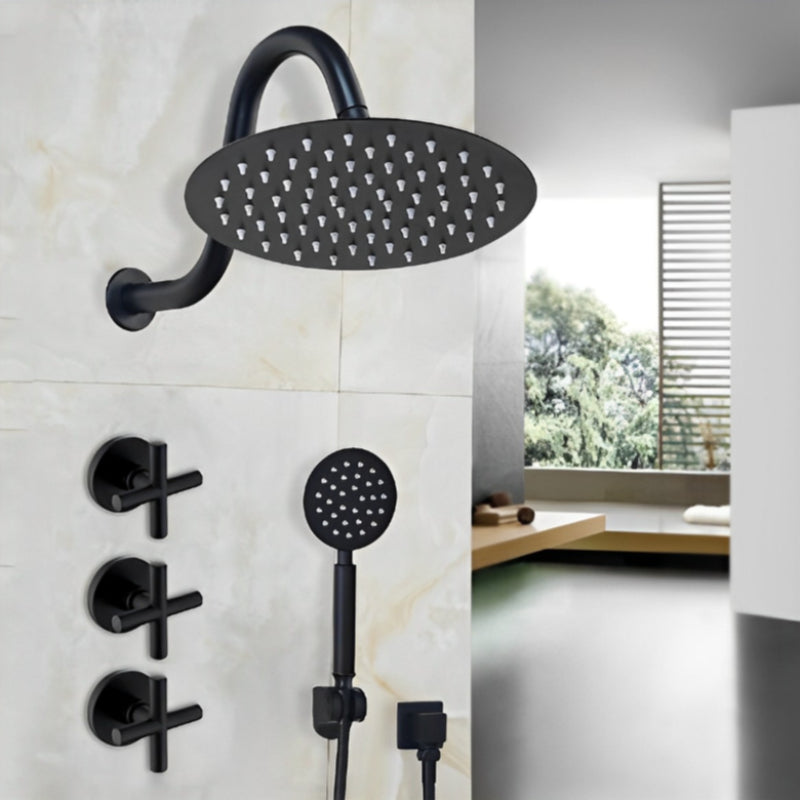 8 Inch Ultra-thin Black Painting Round Wall Mount Shower Set