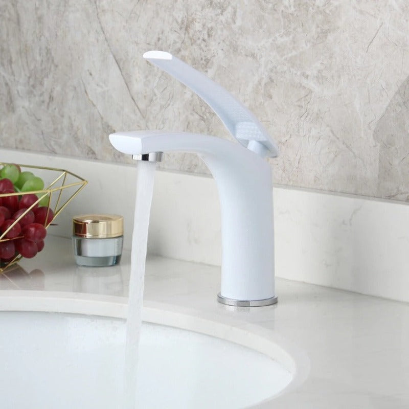 Polished White Bathroom Faucet Water Mixer Tap