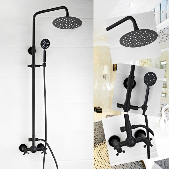 8 Inch Black Round Shower Faucet Set