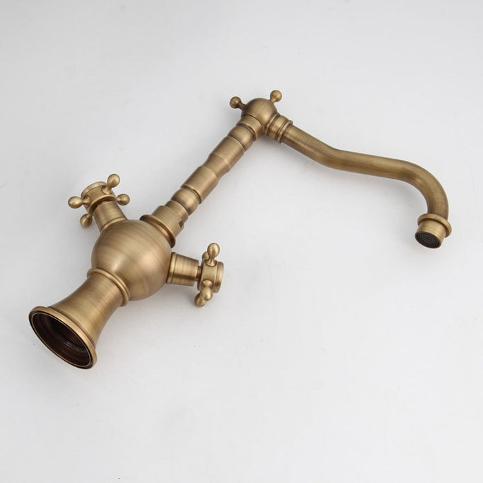 Antique Brass Swivel 360 Deck Mounted Basin Sink Mixer Taps