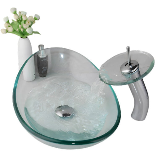 Unique Tempered Glass Basin Sink Faucet Set