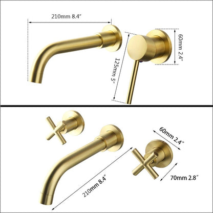 Luxury Brushed Golden Wall Mounted Bathroom Faucet