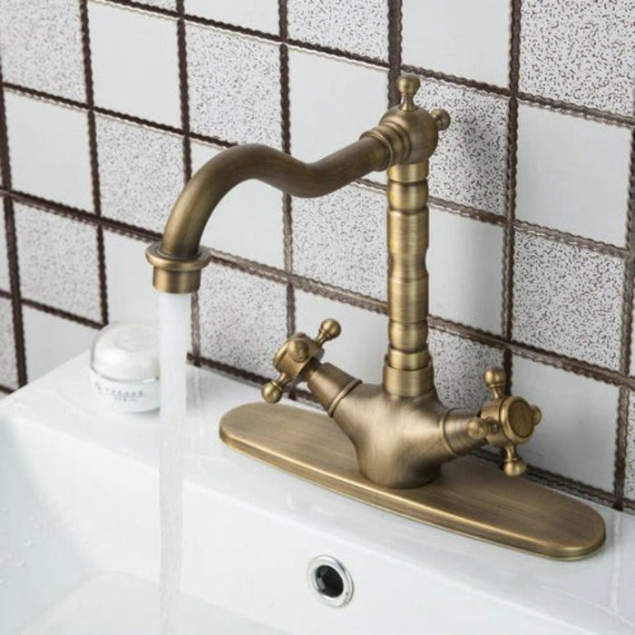 Antique Brass Double Handles Rotated Kitchen Mixer Faucet Tap