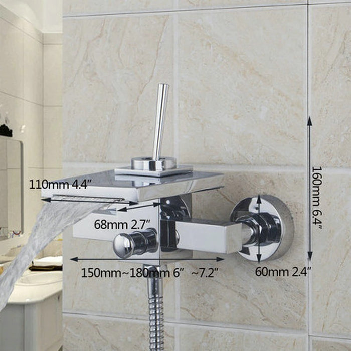 Chrome Brass Square Wide Spout Handle Shower Bathtub