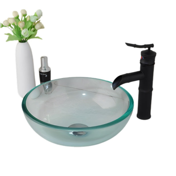 Tempered Bathroom Round Glass Sink Set