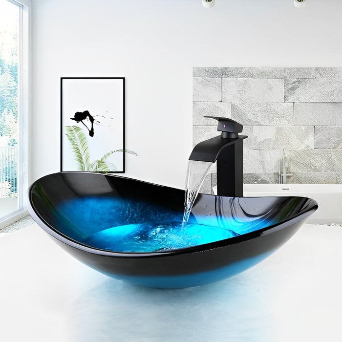 Tempered Glass Hand Painted Waterfall Spout Basin