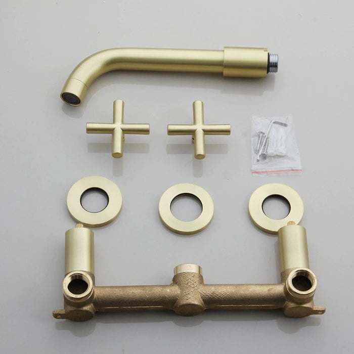 Luxury Brushed Golden Wall Mounted Bathroom Faucet
