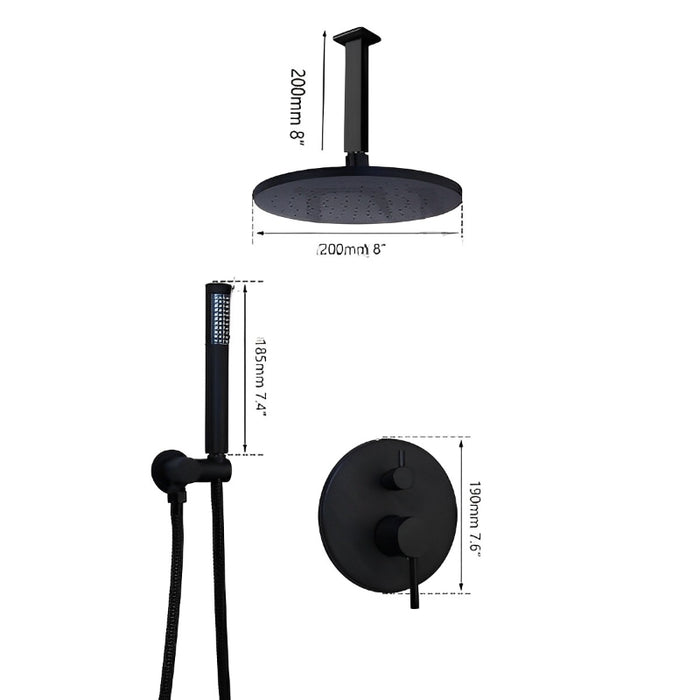 8 Inch Black Round Wall Mounted Shower Set