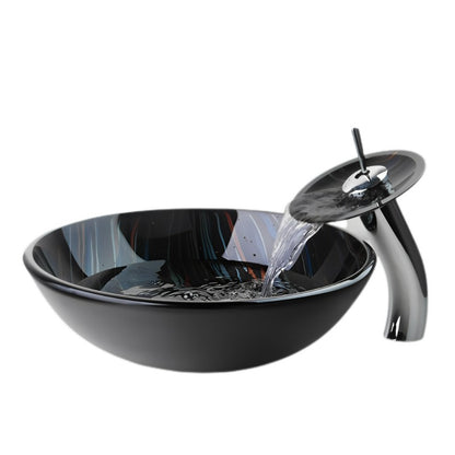 Modern Tempered Glass Basin Bowl Sink Set