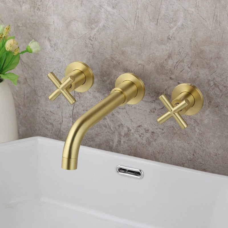 Luxury Brushed Golden Wall Mounted Bathroom Faucet