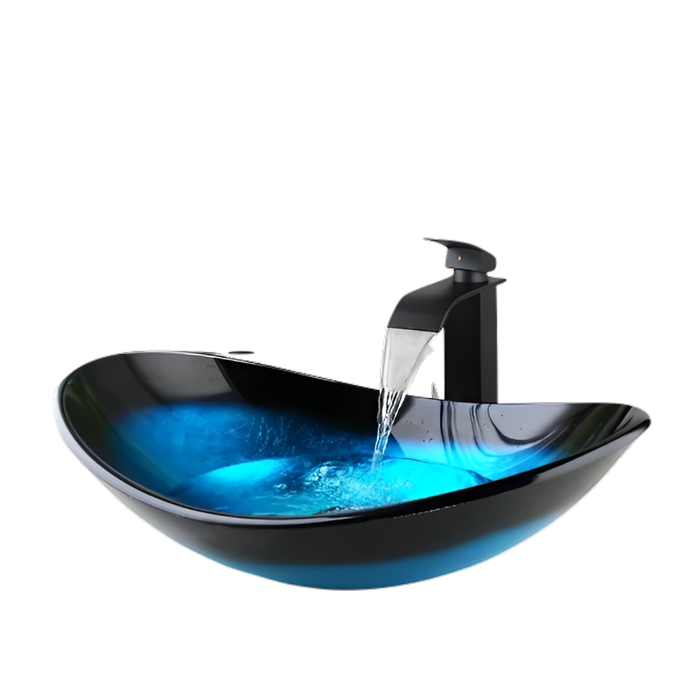 Tempered Glass Hand Painted Waterfall Spout Basin