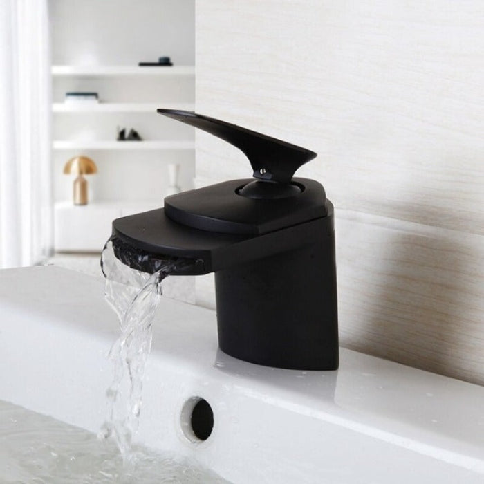 Black Waterfall Deck Mounted Bathroom Mixer Tap