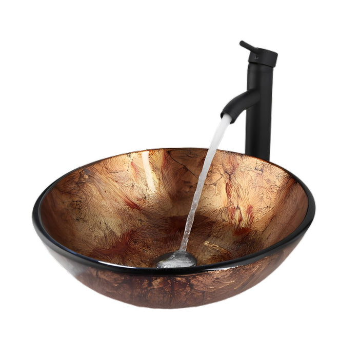 Brown Ripple Hand-Paint Glass Sink Set