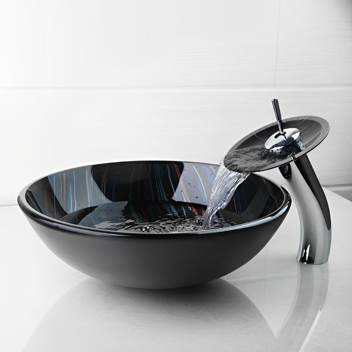 Modern Tempered Glass Basin Bowl Sink Set