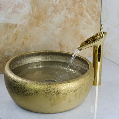 Golden Glass Basin Bathroom Faucet Set