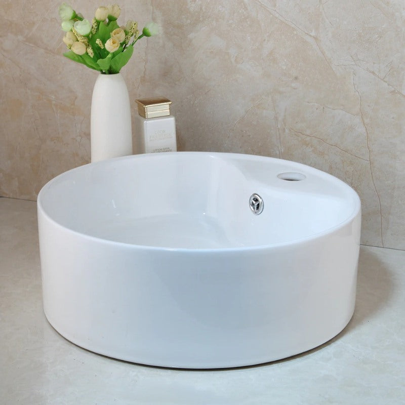 Round White Ceramic Washbasin Sink Faucet Set