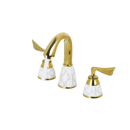 Golden Brass Ceramic Handles Deck Mounted Faucet