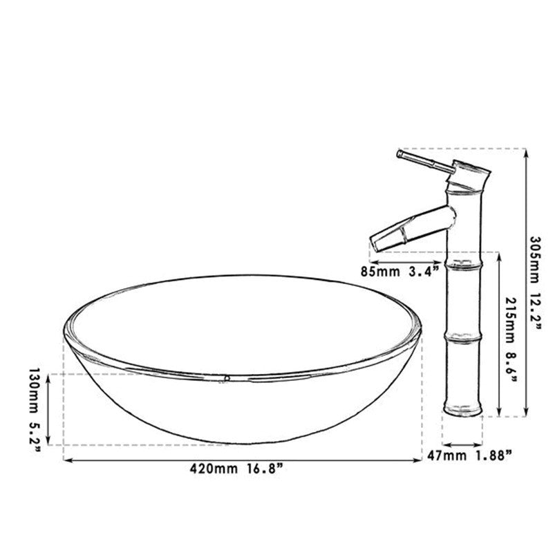 Brown Round Glass Vessel Sink Faucet Set