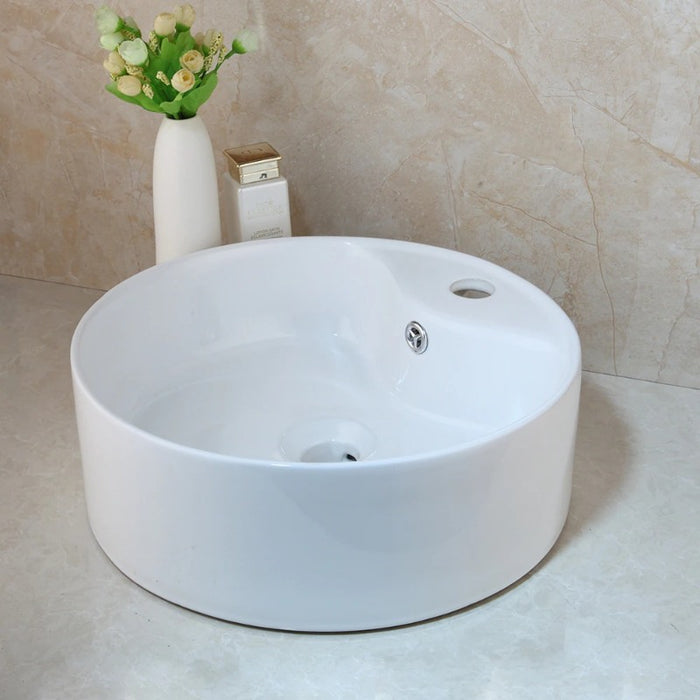 Round White Ceramic Washbasin Sink Faucet Set