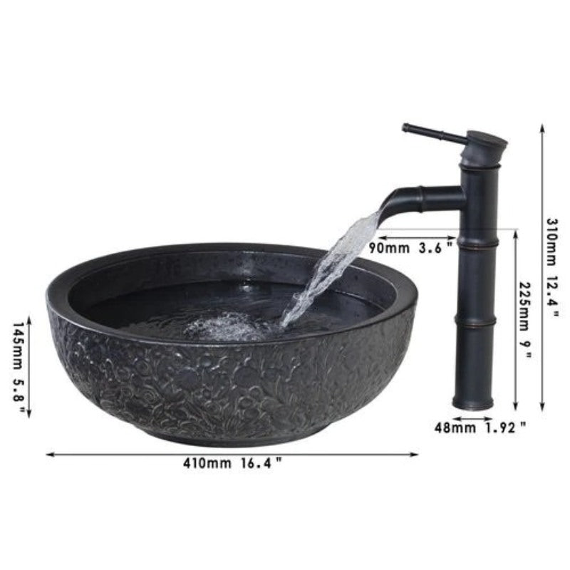 Black Bamboo Waterfall Basin Tap Set