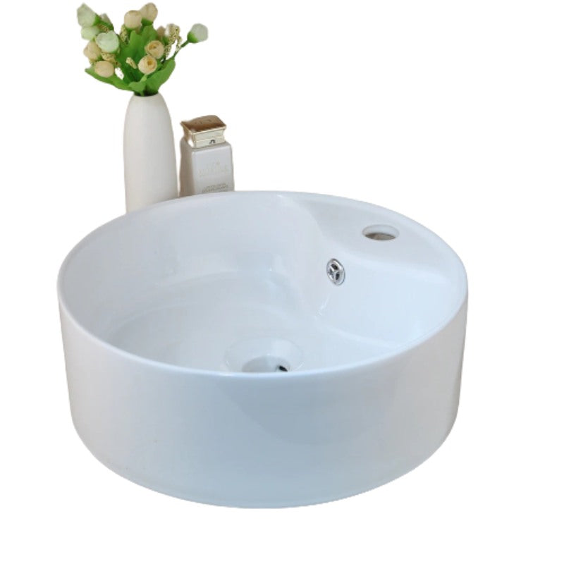 Round White Ceramic Washbasin Sink Faucet Set