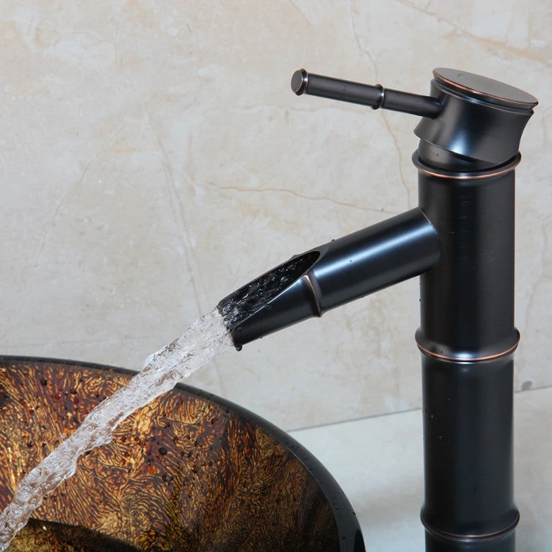 Brown Round Glass Vessel Sink Faucet Set