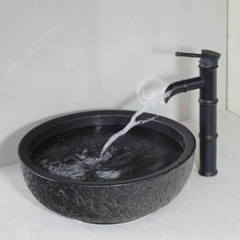 Black Bamboo Waterfall Basin Tap Set