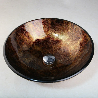 Brown Round Glass Vessel Sink Faucet Set