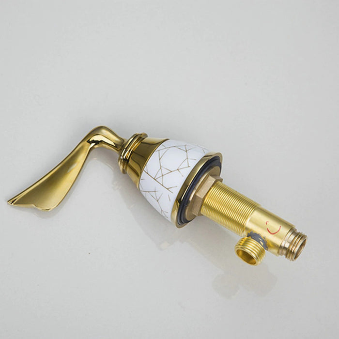 Golden Brass Ceramic Handles Deck Mounted Faucet