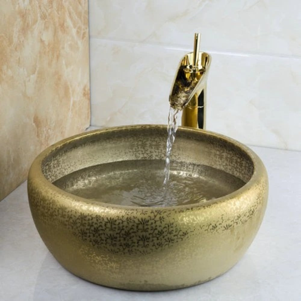 Golden Glass Basin Bathroom Faucet Set