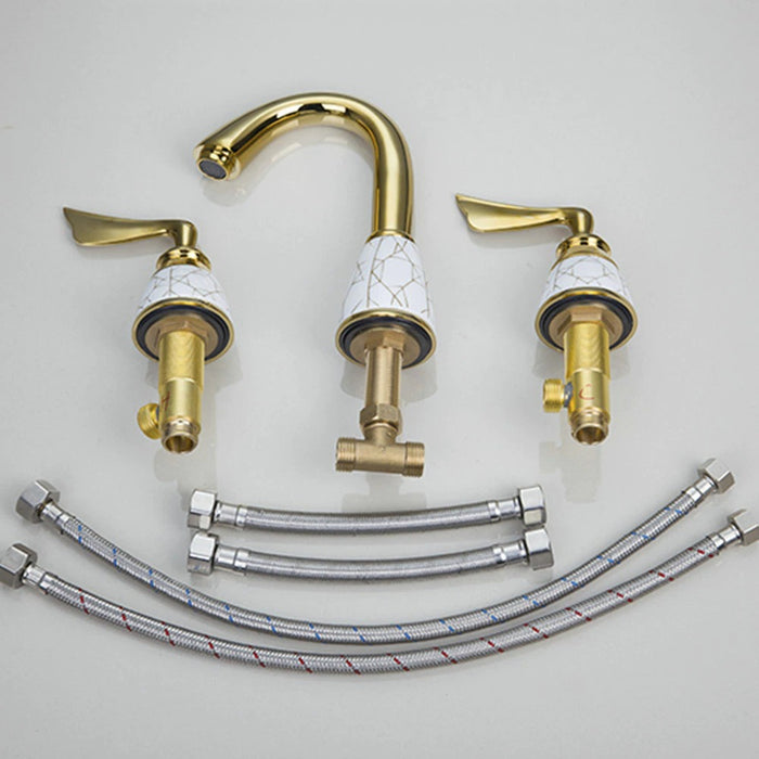 Golden Brass Ceramic Handles Deck Mounted Faucet