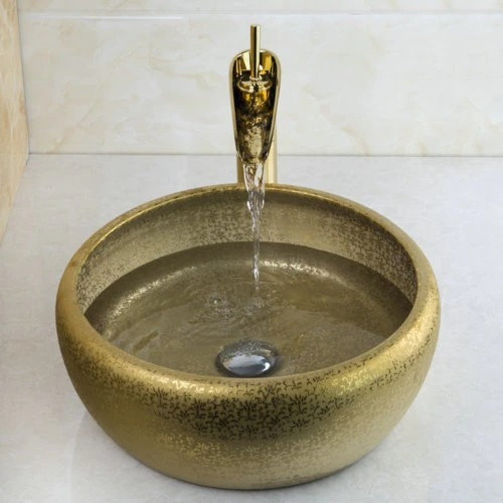 Golden Glass Basin Bathroom Faucet Set