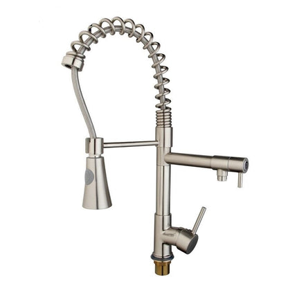 Nickel Brush Spring Dual Spout Pull Down Spray Mixer Faucet