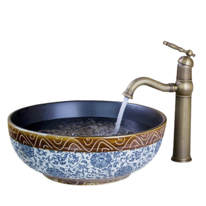 Traditional Flower Design Ceramic Washbasin Faucet Set