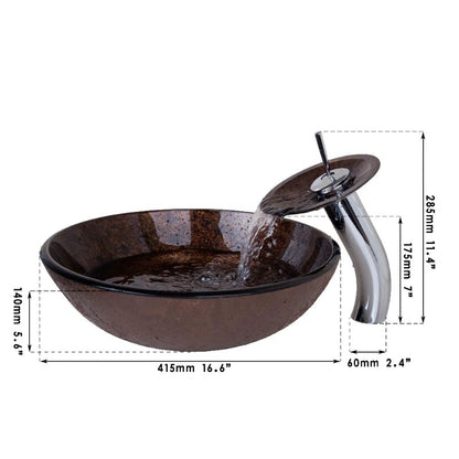 Dark Brown Tempered Glass Hand-Painted Sink Set