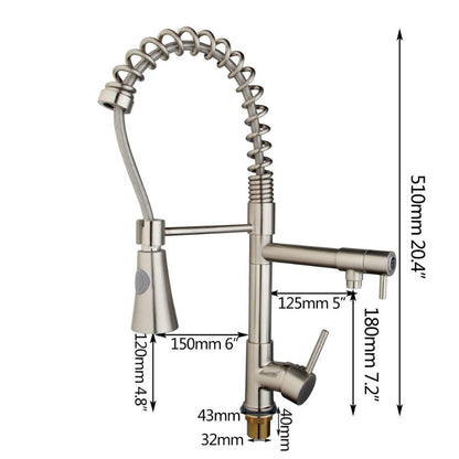 Nickel Brush Spring Dual Spout Pull Down Spray Mixer Faucet