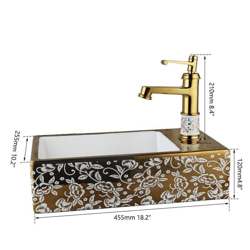 Golden Ceramic Washbasin Vessel Faucet Set