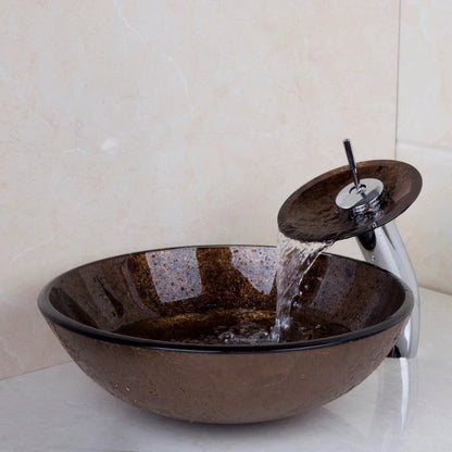 Dark Brown Tempered Glass Hand-Painted Sink Set