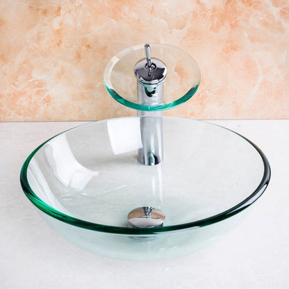 Tempered Basin Glass Sink Faucet Set