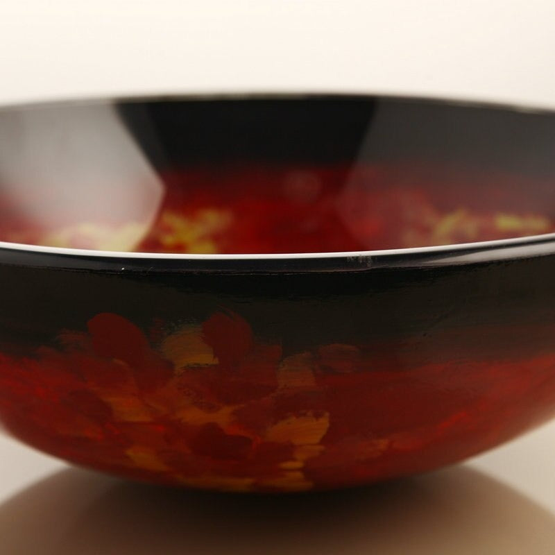 Red Marble Vein Double Layer Tempered Glass Sink Set