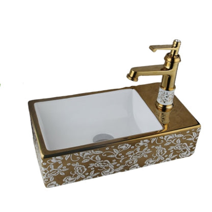 Golden Ceramic Washbasin Vessel Faucet Set